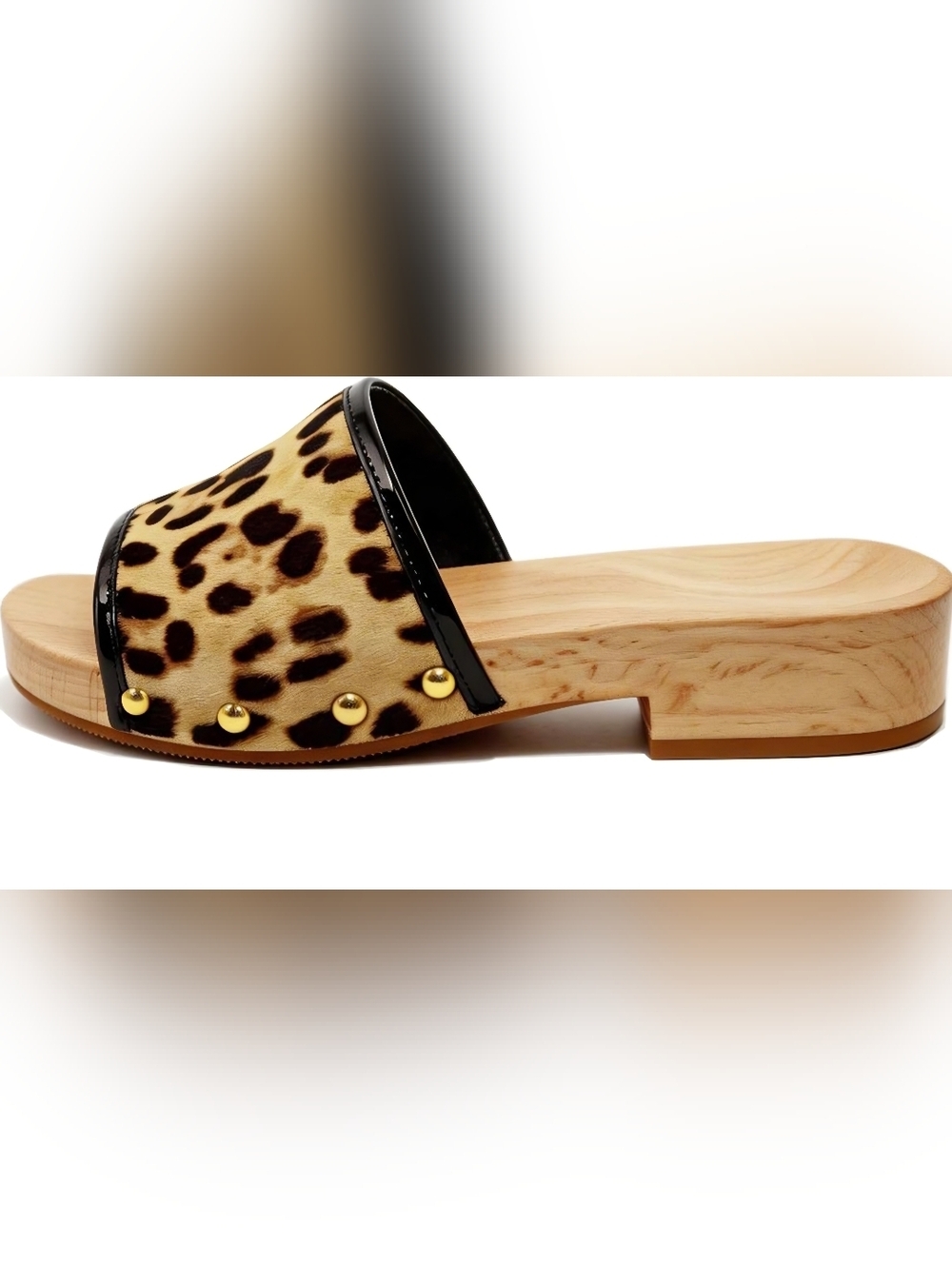 Genuine Leather Leopard Wooden Clogs Sandals | Handmade Wood Slides |Size 9 NIB - Picture 2 of 8
